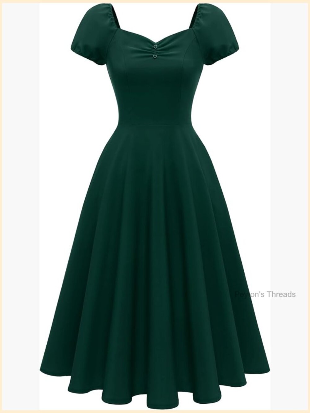 1950s Vintage Swing Dress with Puffy Sleeves Boat Neck Midi Dress Pocket